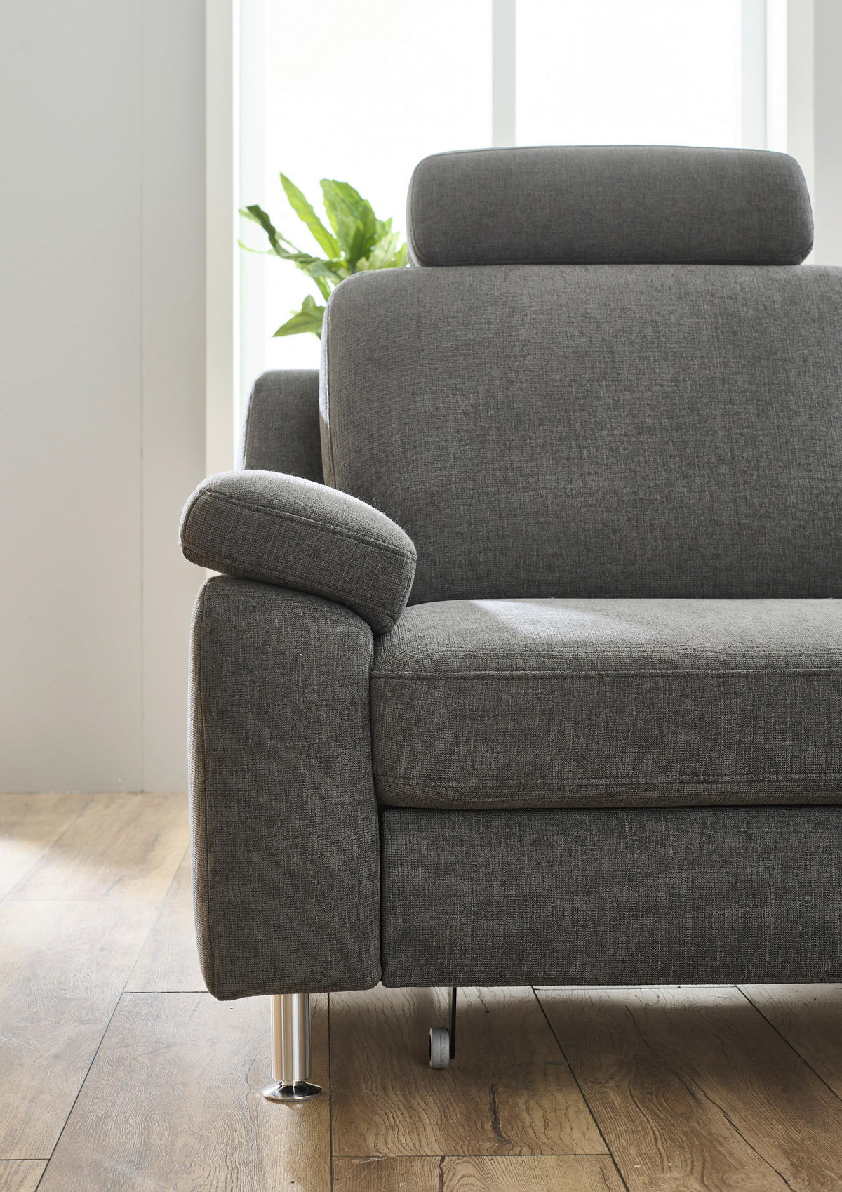 ECKSOFA in Webstoff Dunkelgrau  - Dunkelgrau/Alufarben, Konventionell, Textil/Metall (241/200cm) - Beldomo System