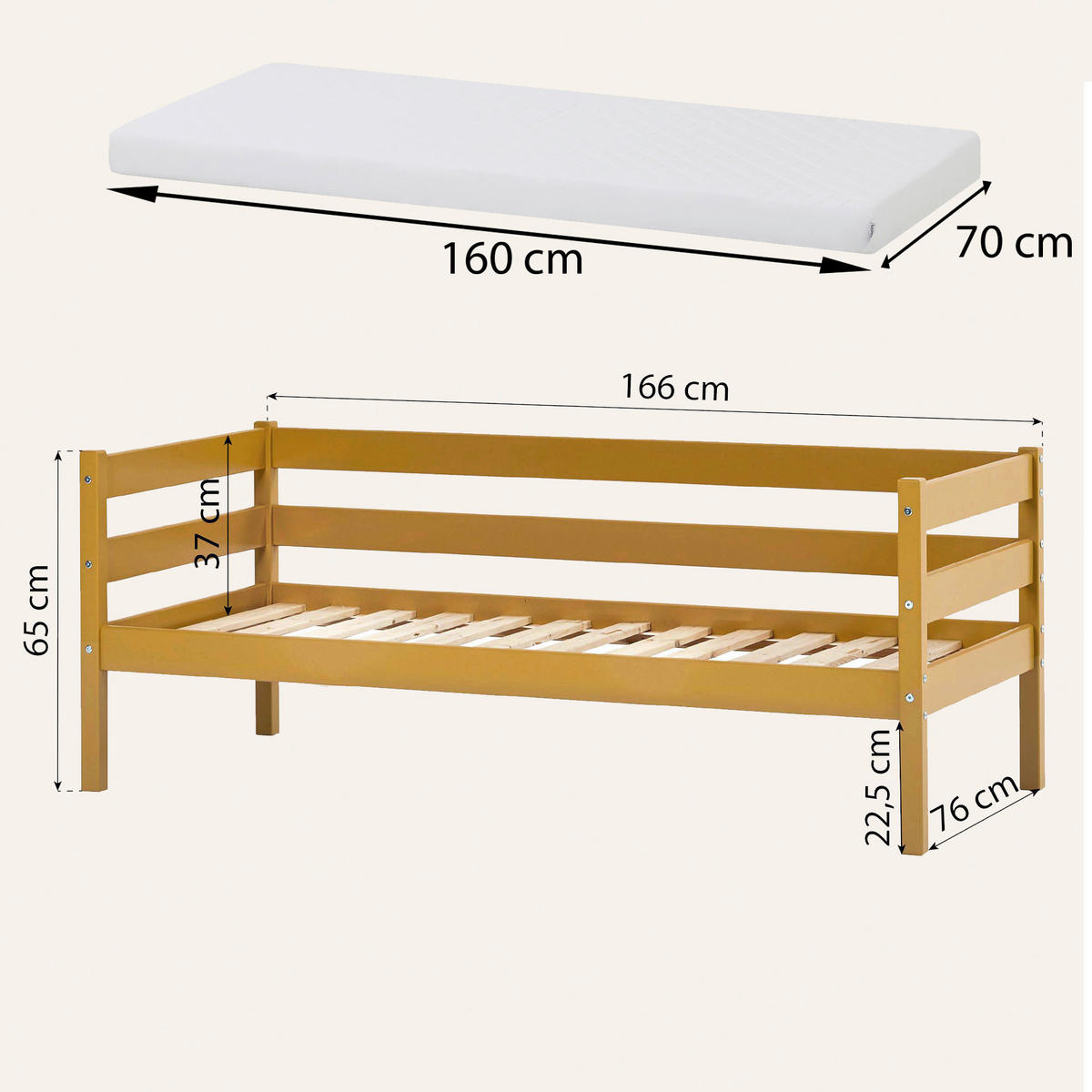 KINDER-/JUNIORBETT 70/160 cm  in Gelb  - Gelb, MODERN, Holz (70/160cm) - MID.YOU
