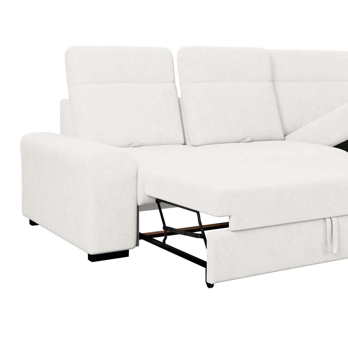 ECKSOFA Weiß Chenille Rücken echt, Kopfteilverstellung  - Schwarz/Weiß, KONVENTIONELL, Holz/Textil (286/203cm) - MID.YOU