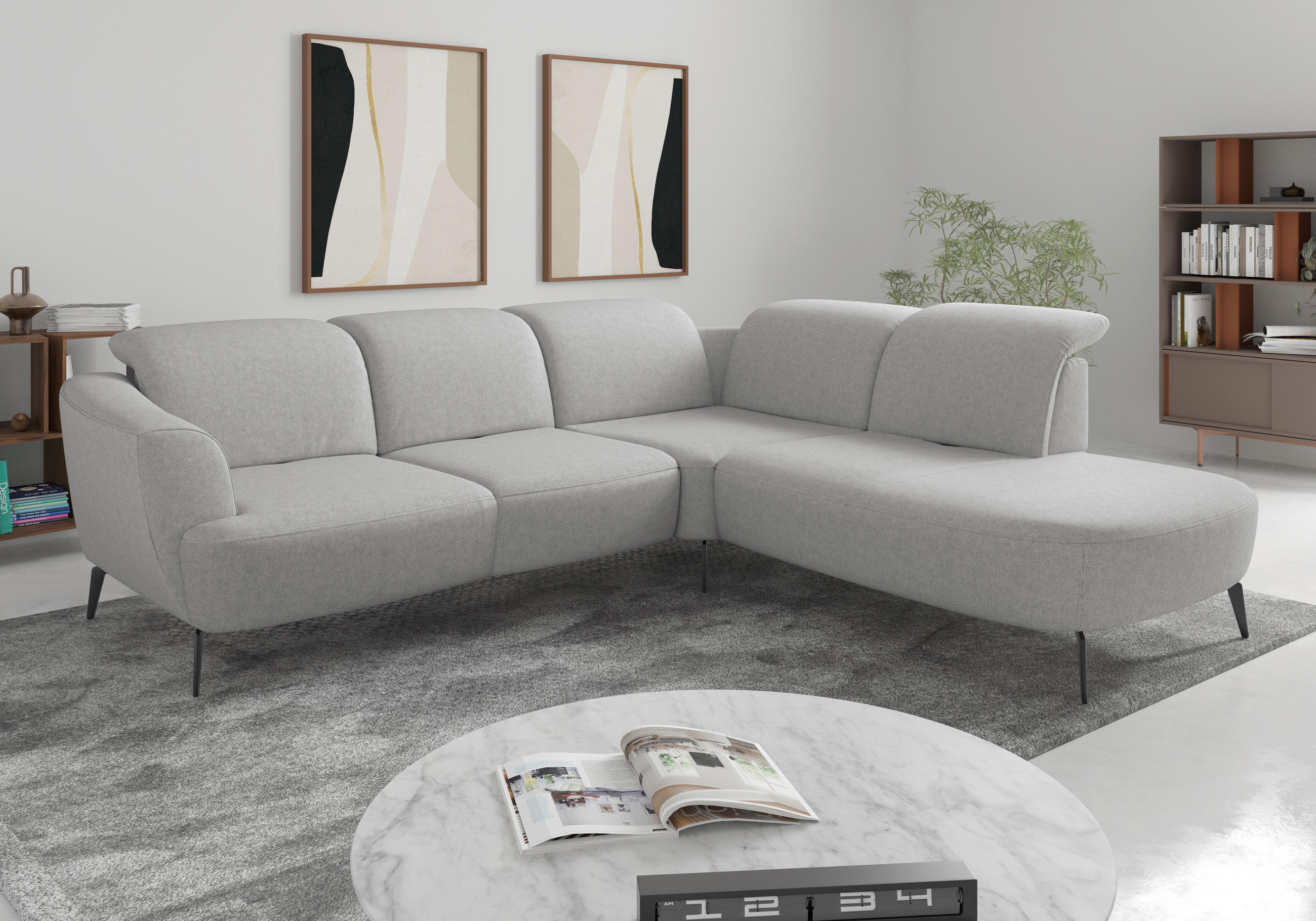 ECKSOFA in Flachgewebe Hellgrau  300/267 cm  - Hellgrau/Schwarz, KONVENTIONELL, Textil/Metall (300/267cm) - Sit & More