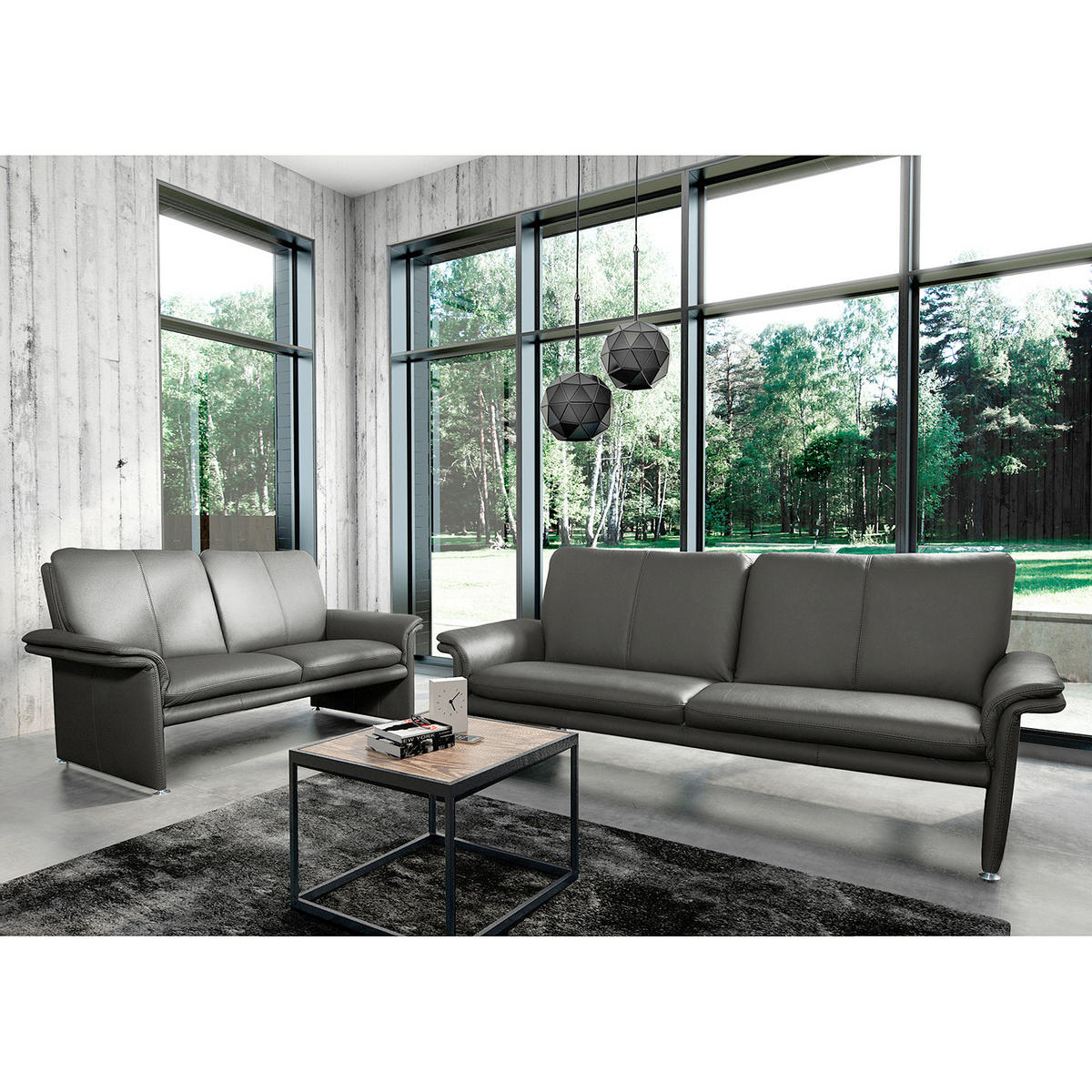 2-SITZER-SOFA Anthrazit Echtleder  - Anthrazit/Silberfarben, Design, Leder/Metall (164/90/88cm) - Livetastic