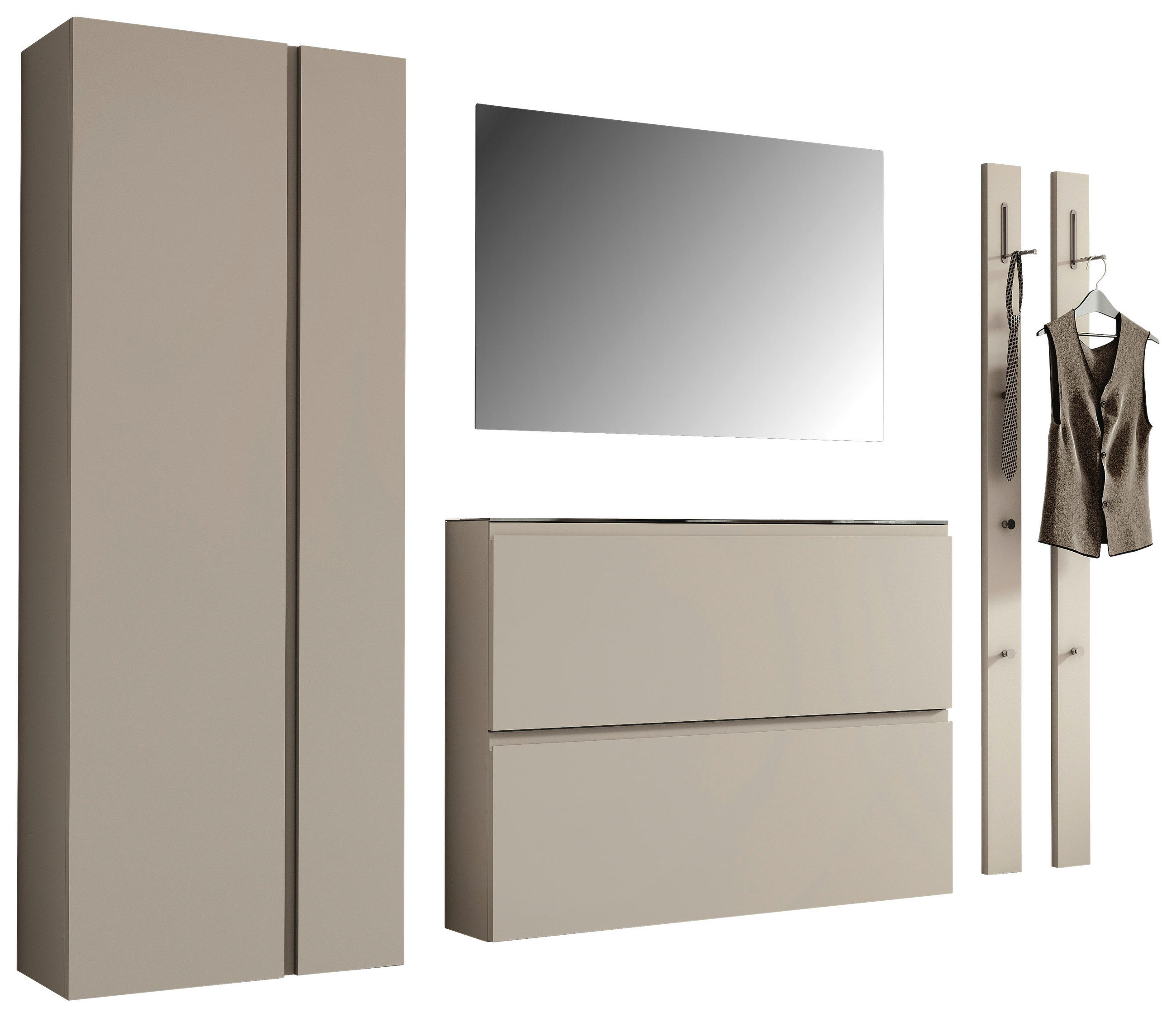 GARDEROBE 5-teilig  in 220/185/33 cm  - Taupe, Design, Glas/Holzwerkstoff (220/185/33cm) - Moderano