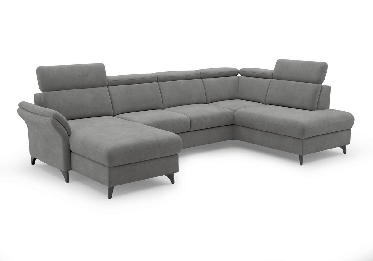 WOHNLANDSCHAFT GLENDALE E in Flachgewebe Grau  - Schwarz/Grau, KONVENTIONELL, Textil/Metall (166/321/193cm) - Sit & More