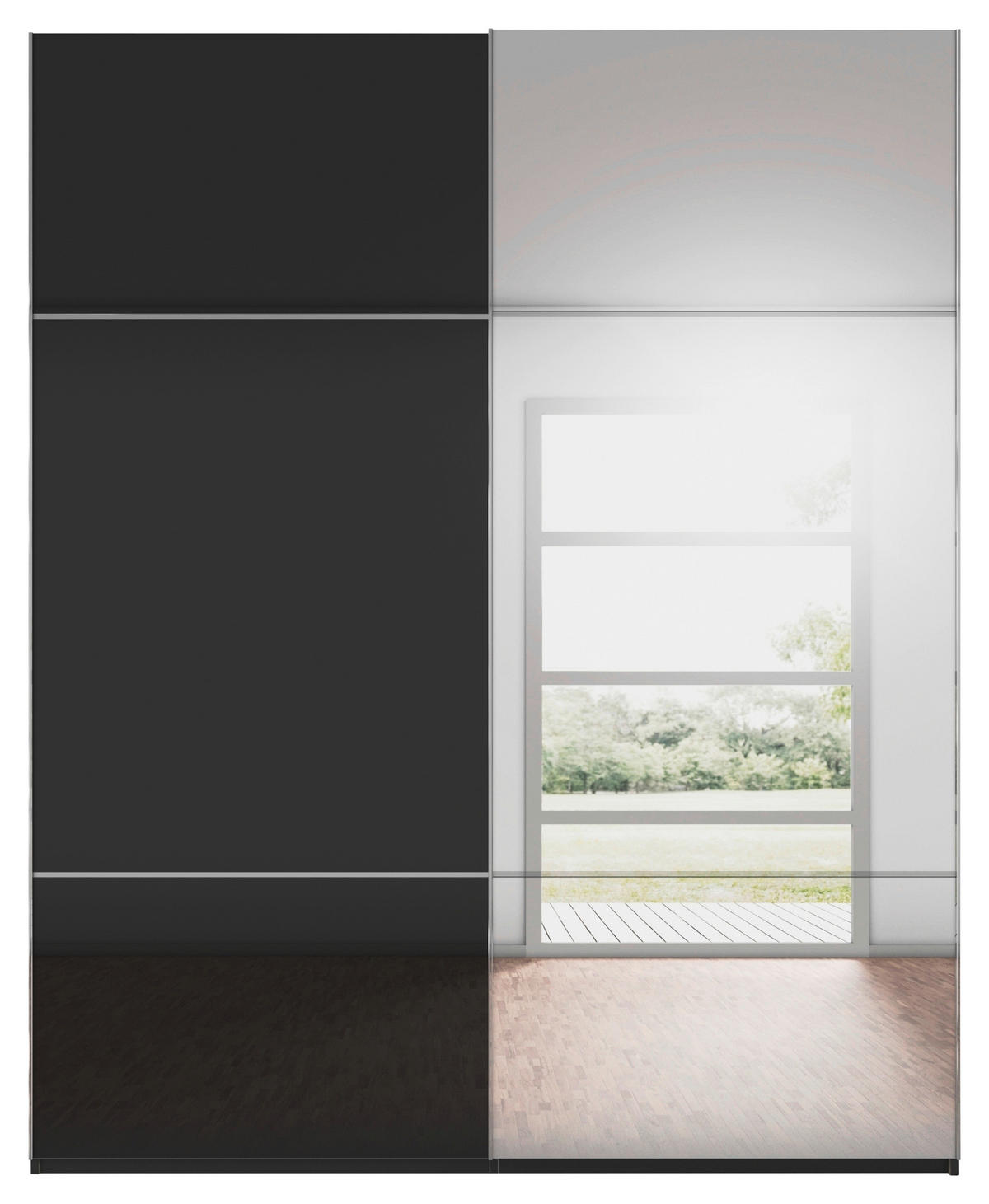 SCHWEBETÜRENSCHRANK in Schwarz  - Chromfarben/Schwarz, Konventionell, Glas/Holzwerkstoff (201/223/68cm) - Novel