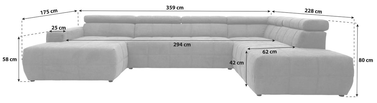 WOHNLANDSCHAFT Dunkelgrau Mikrofaser  - Dunkelgrau/Schwarz, Design, Kunststoff/Textil (175/359/228cm) - MID.YOU