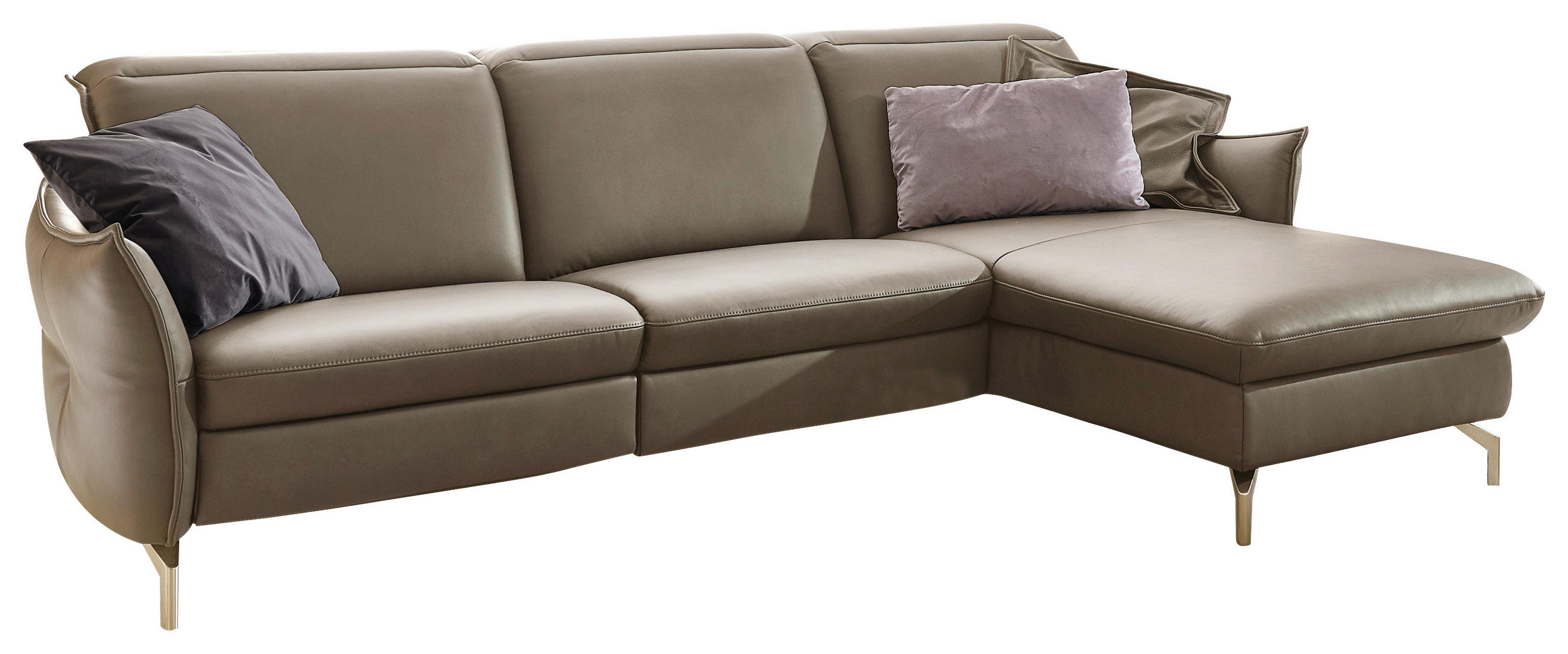 ECKSOFA Fango Echtleder  - Fango/Nickelfarben, MODERN, Leder/Metall (263/179cm) - Livetastic