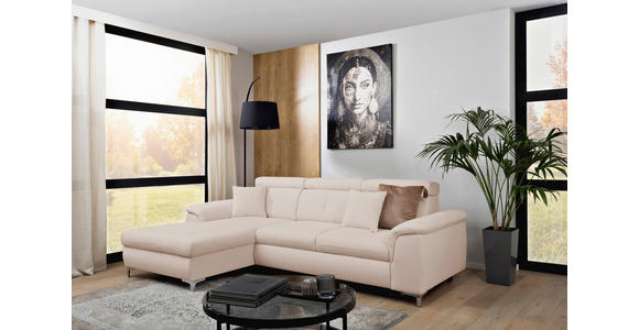 ECKSOFA Creme Flachgewebe  - Chromfarben/Creme, KONVENTIONELL, Textil/Metall (175/268cm) - Carryhome