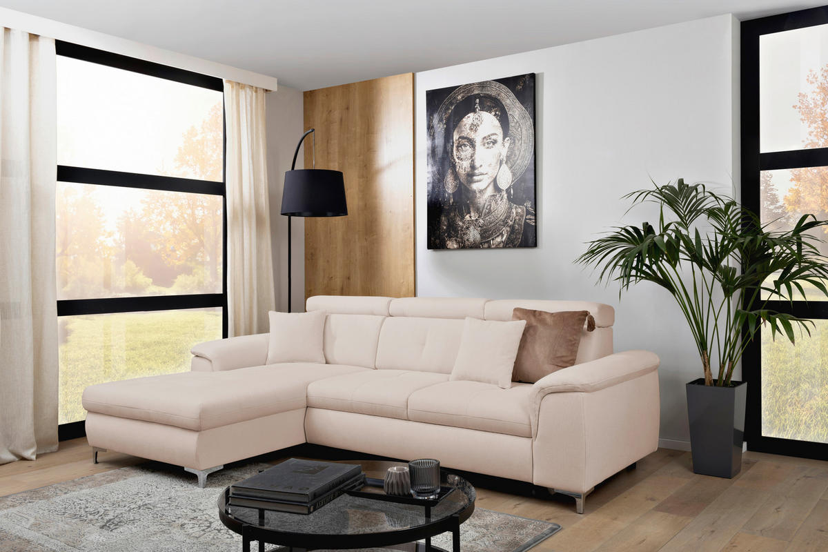 ECKSOFA in Flachgewebe Creme  - Chromfarben/Creme, Konventionell, Textil/Metall (175/268cm) - Carryhome