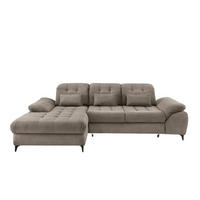 ECKSCHLAFSOFA  mit seitenverkehrt erhältlich, Rücken echt, Armteil links, Armteil rechts Cord Graubraun  - Graubraun/Schwarz, MODERN, Textil/Metall (189/273cm) - Livetastic
