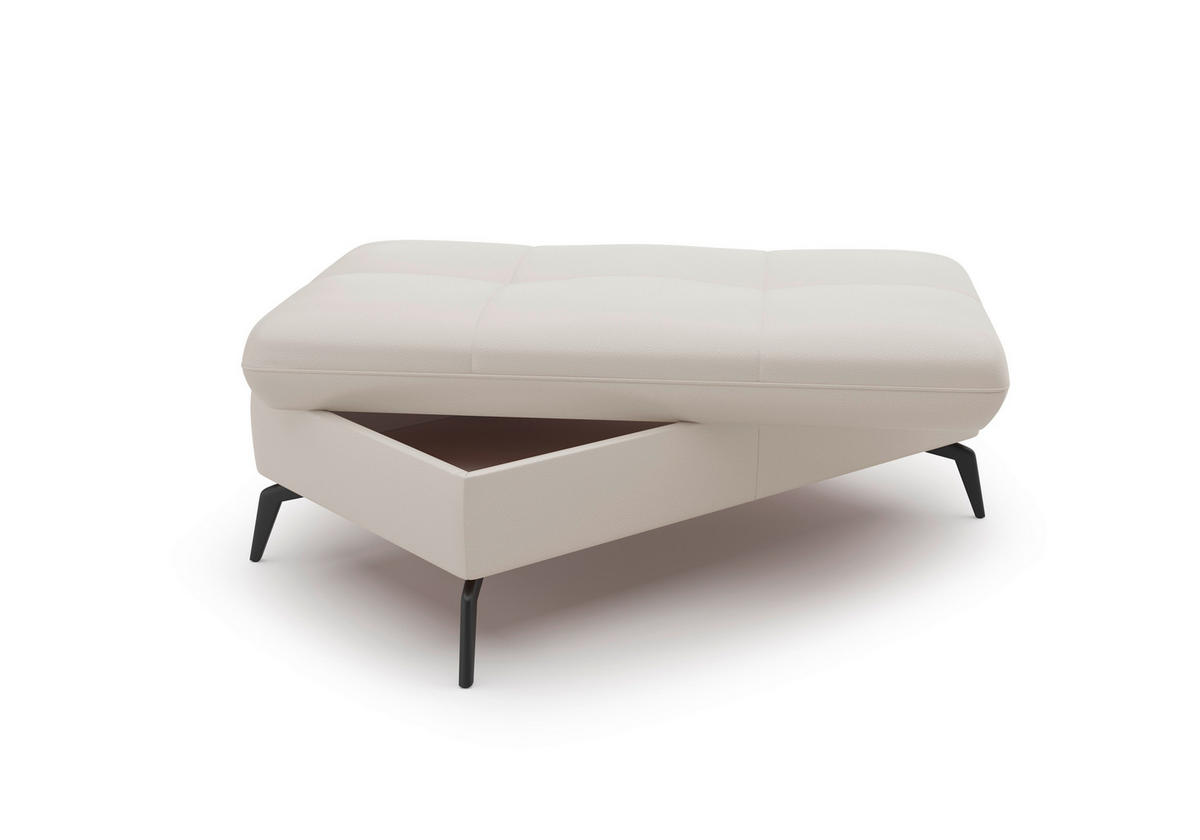 HOCKER Echtleder Weiß  - Schwarz/Weiß, KONVENTIONELL, Leder/Metall (102/47/69cm) - Sit & More