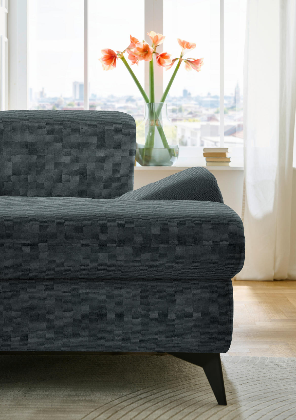 WOHNLANDSCHAFT Chenille Blau  - Blau/Schwarz, Design, Textil/Metall (255/364/198cm) - Beldomo Style