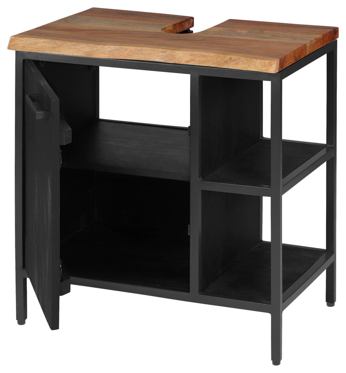 SKŘÍŇKA POD UMYVADLO, černá, černá, medová, 62/65/40 cm - medová/černá, Moderní, kov/dřevo (62/65/40cm) - Livetastic