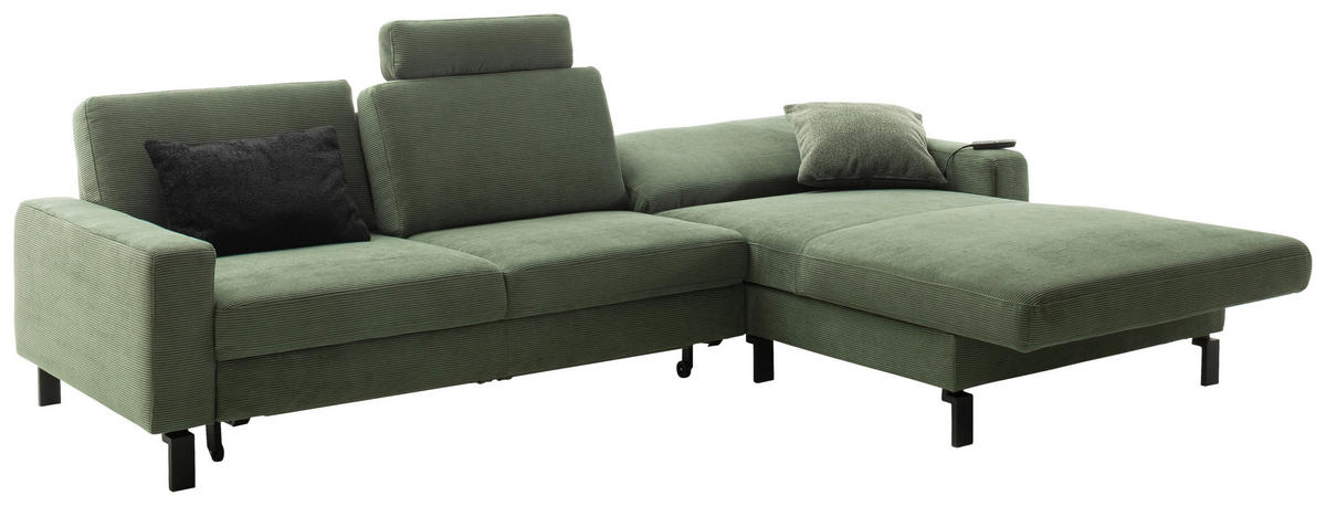 ECKSOFA in Cord Olivgrün  - Schwarz/Olivgrün, Design, Textil/Metall (298/185cm) - Pure Home Lifestyle