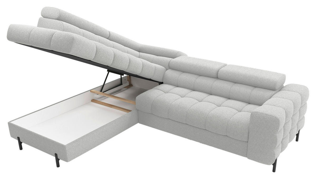 ECKSOFA FERUCCE in Teddystoff Grau  200/276 cm  - Schwarz/Grau, Design, Textil/Metall (200/276cm) - MID.YOU