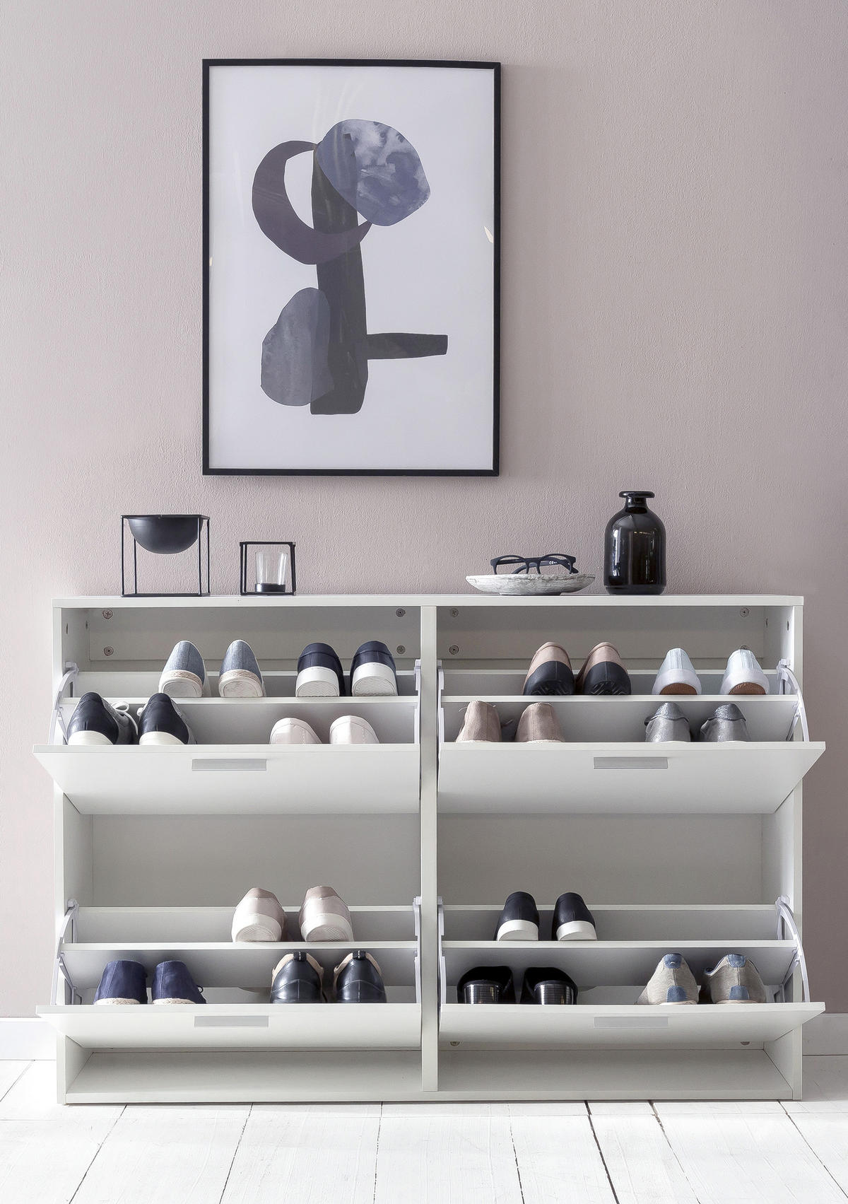 SCHUHKIPPER  in  - Silberfarben/Weiß, KONVENTIONELL, Holzwerkstoff/Metall (120/81/24cm) - MID.YOU