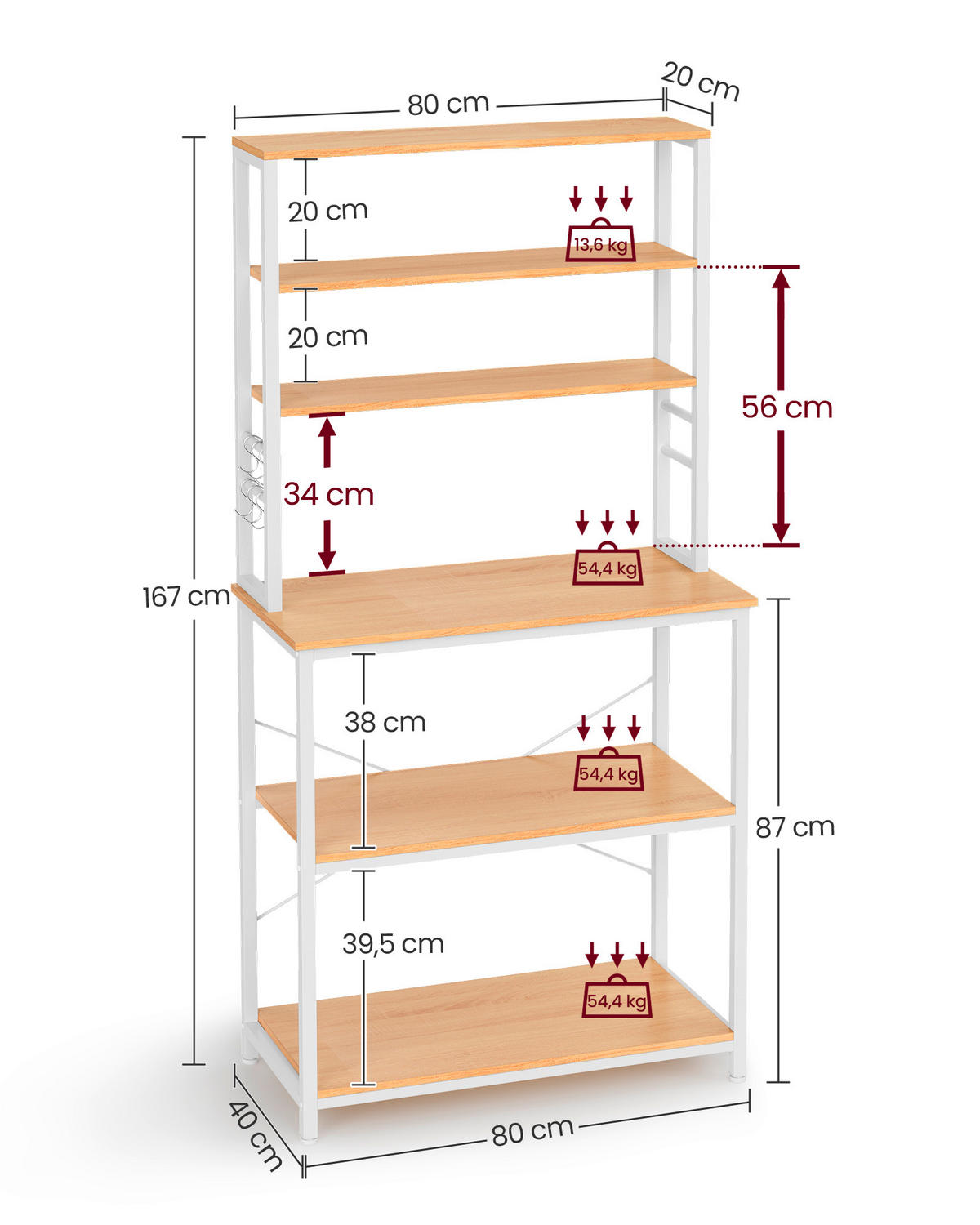 REGÁL, biela, farba duba, železo, 80/167/40 cm - biela/farba duba, Trend, kov/kompozitné drevo (80/167/40cm) - MID.YOU
