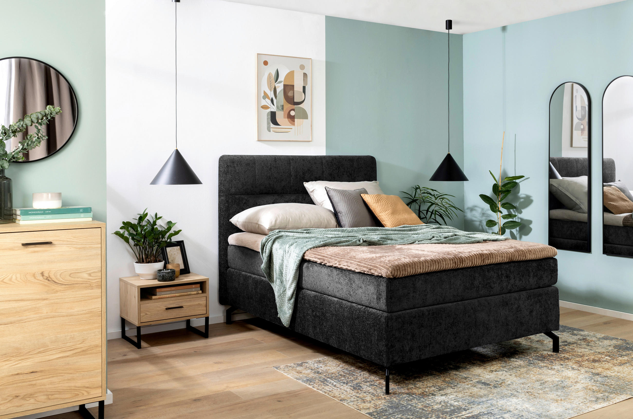 BOXSPRINGBETT 140/200 cm  in Schwarz  - Schwarz, Design, Textil/Metall (140/200cm) - Esposa