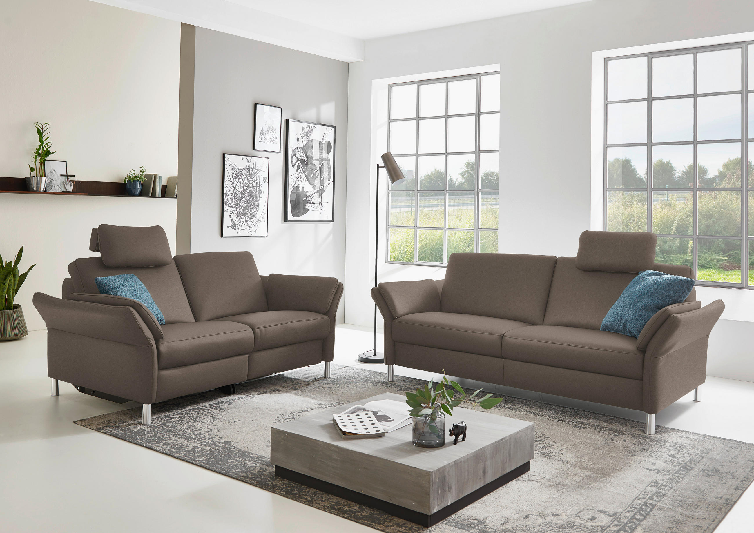 2,5-SITZER in Echtleder Braun  - Alufarben/Braun, Design, Leder/Metall (164/82/99cm) - Dieter Knoll