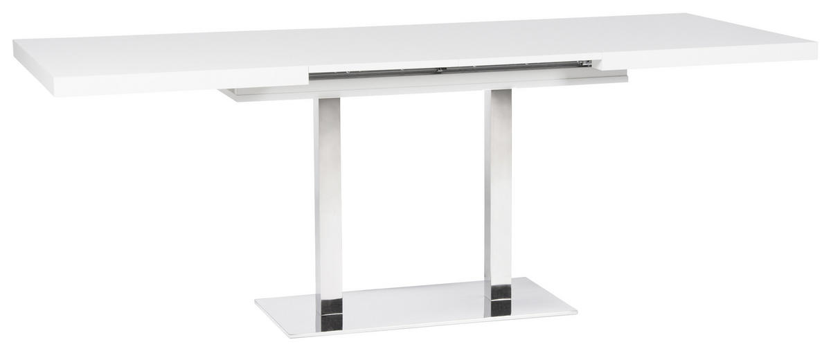 ESSTISCH Weiß, Edelstahlfarben rechteckig  ausziehbar  - Edelstahlfarben/Weiß, KONVENTIONELL, Holzwerkstoff/Metall (120/80/74cm) - MID.YOU
