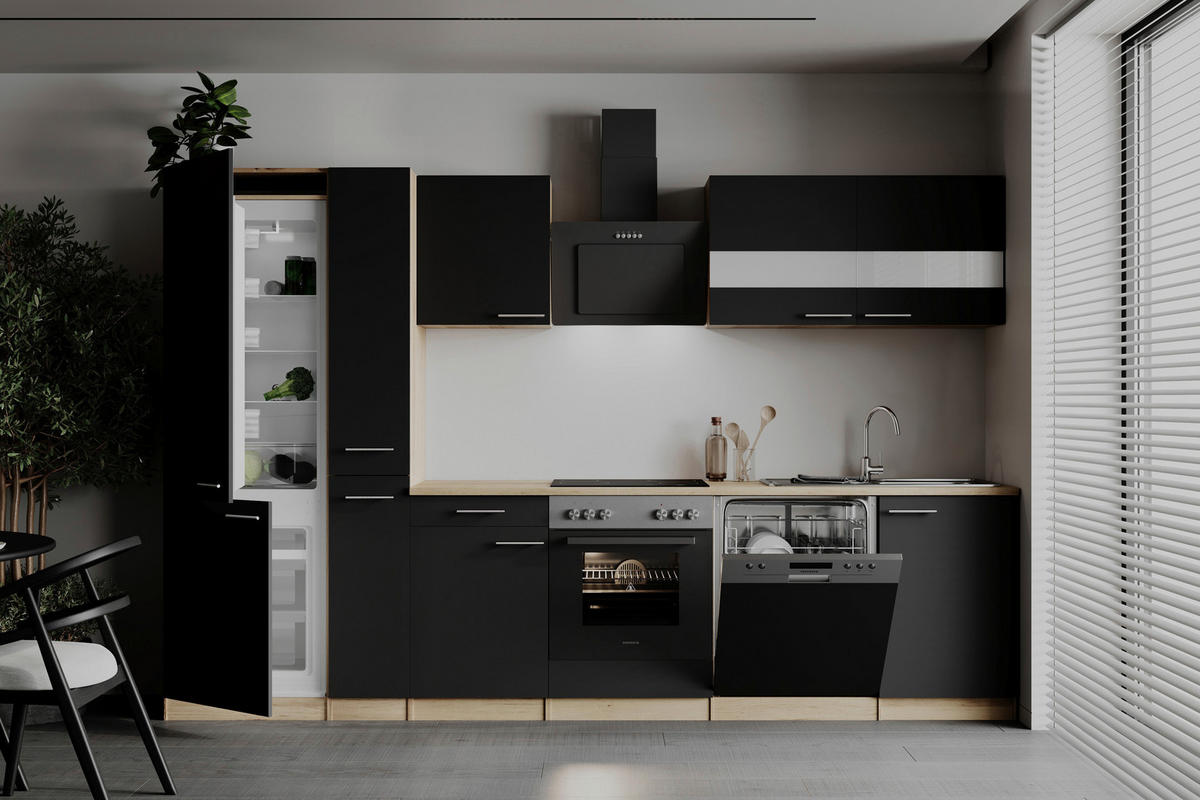 MODULKÖK UTAN VITVAROR 310 cm   i svart  - stålfärgad/svart, Basics, metall/trämaterial (310cm) - Respekta