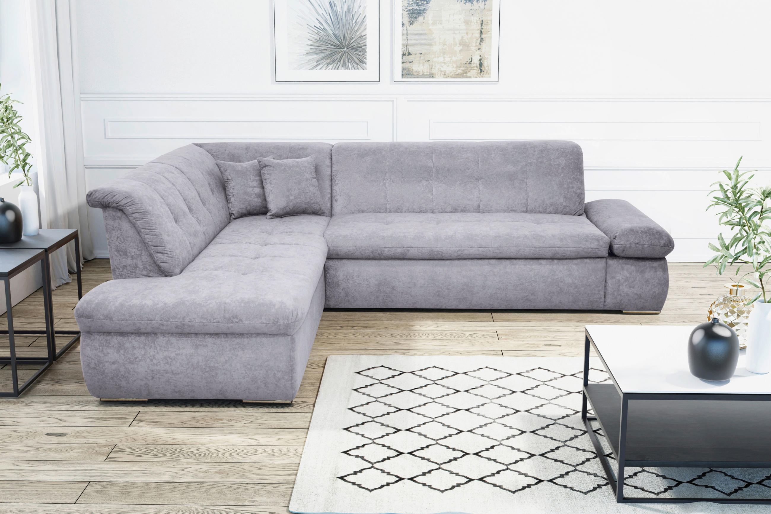 ECKSOFA Grau Mikrofaser  - Chromfarben/Grau, KONVENTIONELL, Textil/Metall (216/273cm) - MID.YOU
