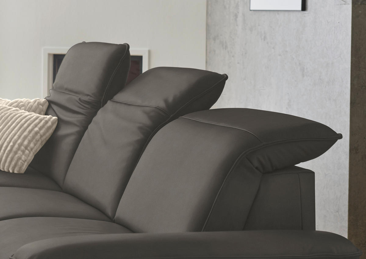 ECKSOFA  Echtleder Taupe  - Taupe/Schwarz, Design, Leder/Metall (169/307cm) - Beldomo Premium