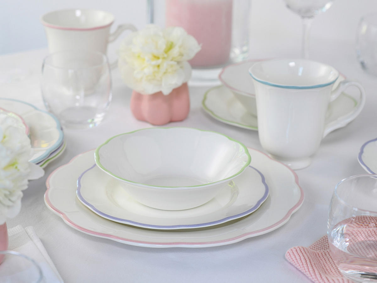 KOMPLETT SERVIS Florine Bunt lila, vit, ljusblå, ljusrosa, lime 16 delar 4 personer  - lila/vit, Basics, keramik - Creatable