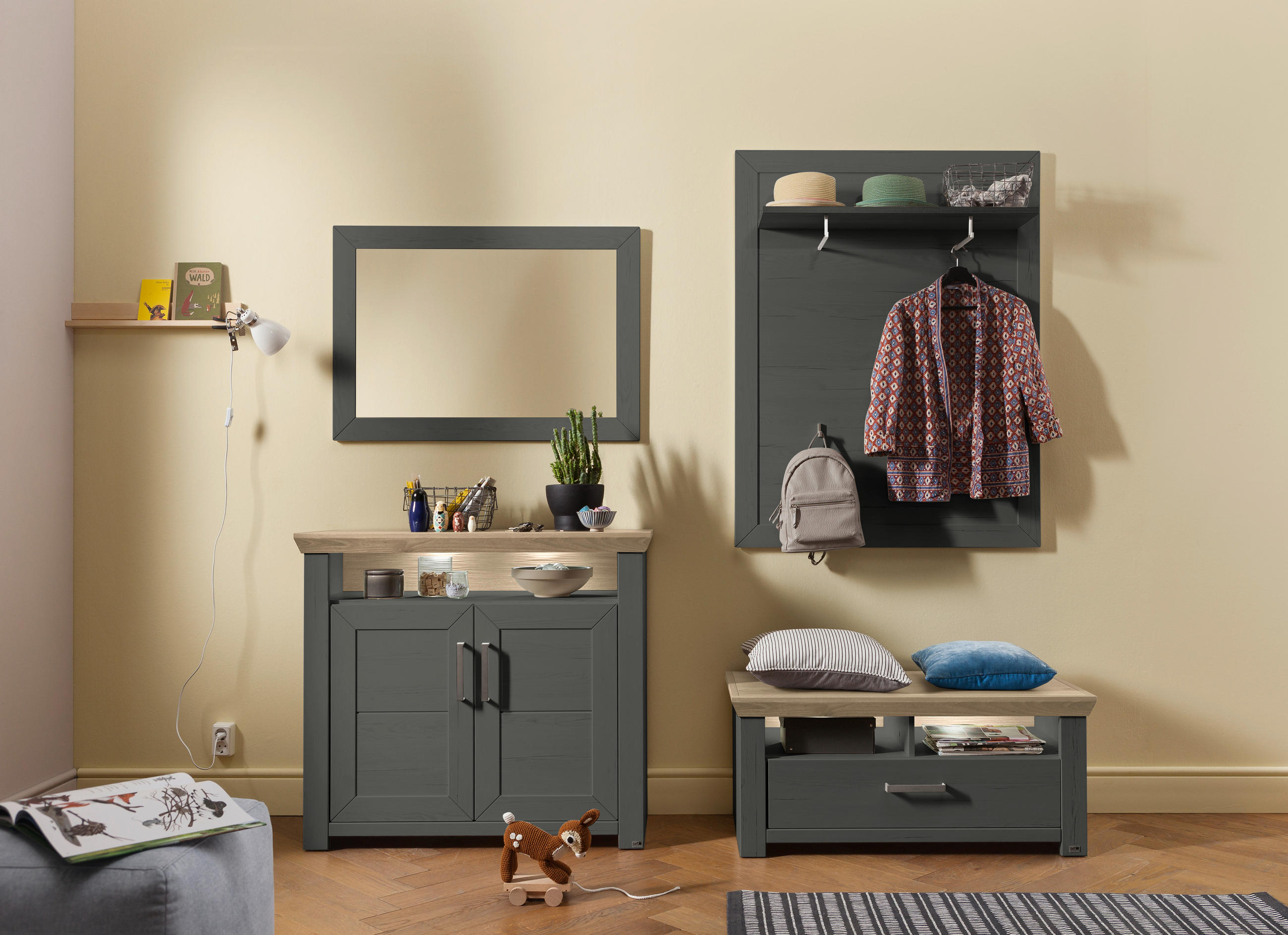 GARDEROBE 4-teilig  in 225/201/51,2 cm  - Eichefarben/Graphitfarben, Basics, Holzwerkstoff (225/201/51,2cm) - SetOne by Musterring