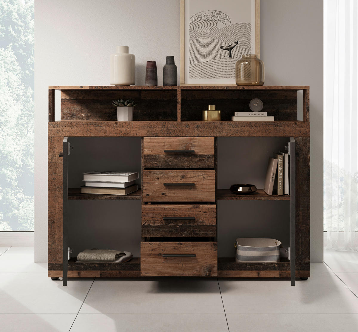 KOMMODE  in 119/96/32 cm  - Alteiche/Anthrazit, Design, Holzwerkstoff/Kunststoff (119/96/32cm) - MID.YOU