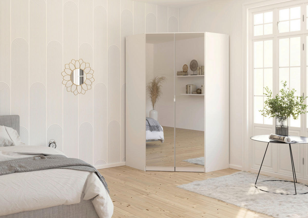 DREHTÜRENSCHRANK 117/210/54 cm,  in Weiß, 2-türig  - Alufarben/Weiß, KONVENTIONELL, Glas/Holzwerkstoff (117/210/54cm) - home24