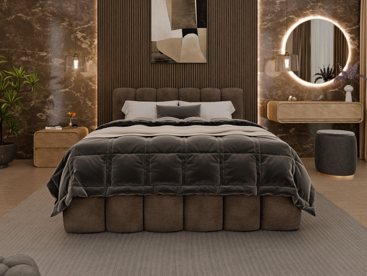 POLSTERBETT Lattenrost, Bettkasten 140/200 cm  in Braun  - Birkefarben/Schwarz, Trend, Holz/Kunststoff (140/200cm) - Esposa