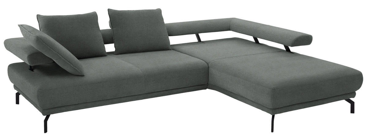ECKSOFA in Chenille Graugrün  305/224 cm  - Schwarz/Graugrün, Design, Textil/Metall (305/224cm) - Dieter Knoll