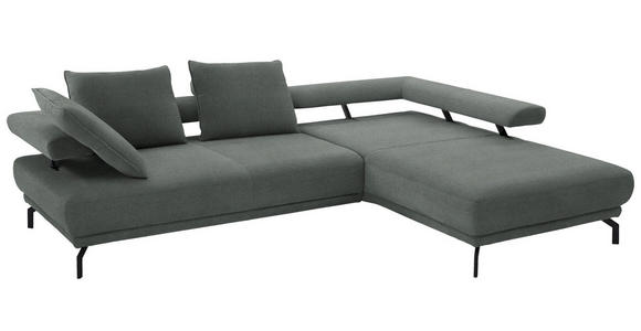ECKSOFA in Chenille Graugrün  305/224 cm  - Schwarz/Graugrün, Design, Textil/Metall (305/224cm) - Dieter Knoll