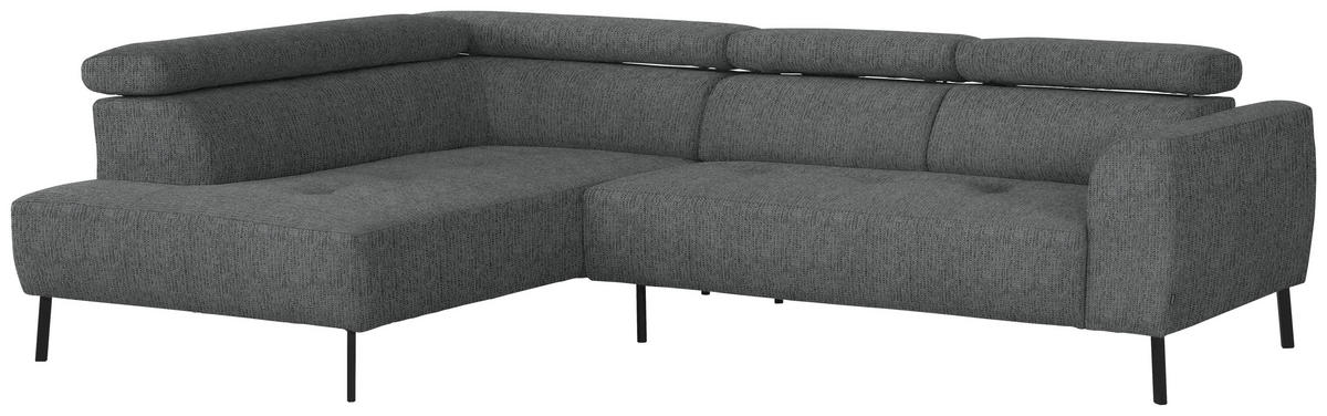 ECKSOFA in Webstoff Dunkelgrau  205/280 cm  - Dunkelgrau/Schwarz, Design, Textil/Metall (205/280cm) - Xora