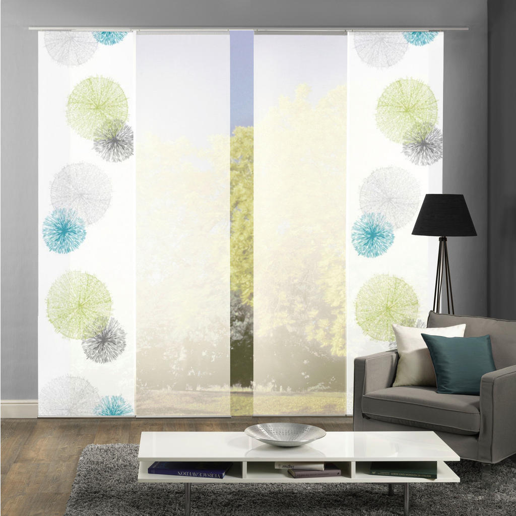 Flächenvorhang 4-tlg. Rawlins B: 60 Cm, Grün/grau