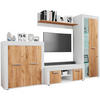 WOHNWAND Usilo 4-teilig  in Weiß, Honigeiche  242/159/37 cm  - Honigeiche/Silberfarben, Design, Glas/Holzwerkstoff (242/159/37cm) - MID.YOU