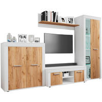 WOHNWAND Usilo 4-teilig  in Weiß, Honigeiche  242/159/37 cm  - Honigeiche/Silberfarben, Design, Glas/Holzwerkstoff (242/159/37cm) - MID.YOU
