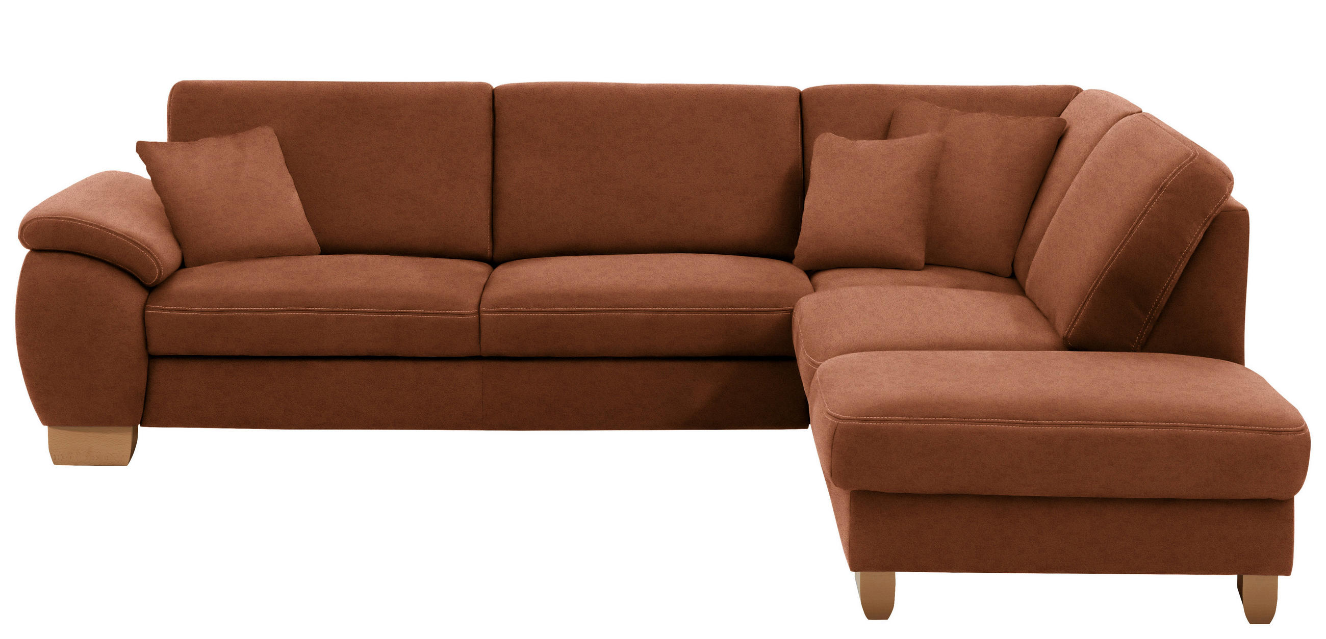 ECKSOFA in Mikrofaser Cognac  - Wildeiche/Cognac, Natur, Holz/Textil (286/236cm) - Voleo