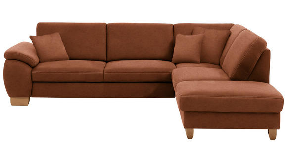 ECKSOFA in Mikrofaser Cognac  - Wildeiche/Cognac, Natur, Holz/Textil (286/236cm) - Voleo