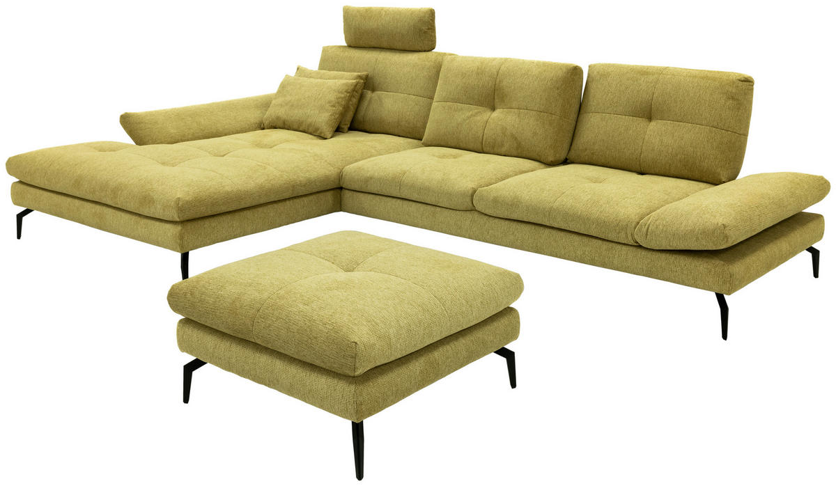 ECKSOFA Hellgelb Struktur Rücken echt  - Hellgelb/Schwarz, Design, Textil/Metall (203/340cm) - Chilliano