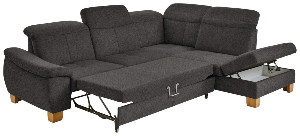 ECKSOFA in Flachgewebe Dunkelbraun  - Wildeiche/Dunkelbraun, Natur, Holz/Textil (301/243cm) - Voleo