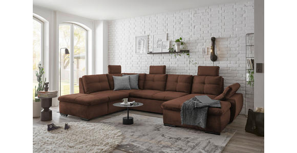WOHNLANDSCHAFT in Mikrovelours Kupferfarben - Schwarz/Kupferfarben, KONVENTIONELL, Kunststoff/Textil (217/334/127cm) - Carryhome