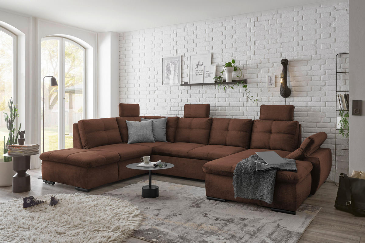 WOHNLANDSCHAFT in Mikrovelours Kupferfarben  - Schwarz/Kupferfarben, Konventionell, Kunststoff/Textil (217/334/127cm) - Carryhome