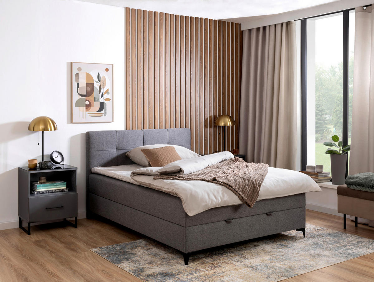 POLSTERBETT Bettkasten, Topper 120/200 cm  in Grau  - Schwarz/Grau, MODERN, Textil/Metall (120/200cm) - MID.YOU