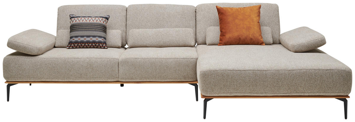 ECKSOFA in Flachgewebe Hellbraun  - Hellbraun/Schwarz, Natur, Holz/Textil (314/176cm) - Valnatura