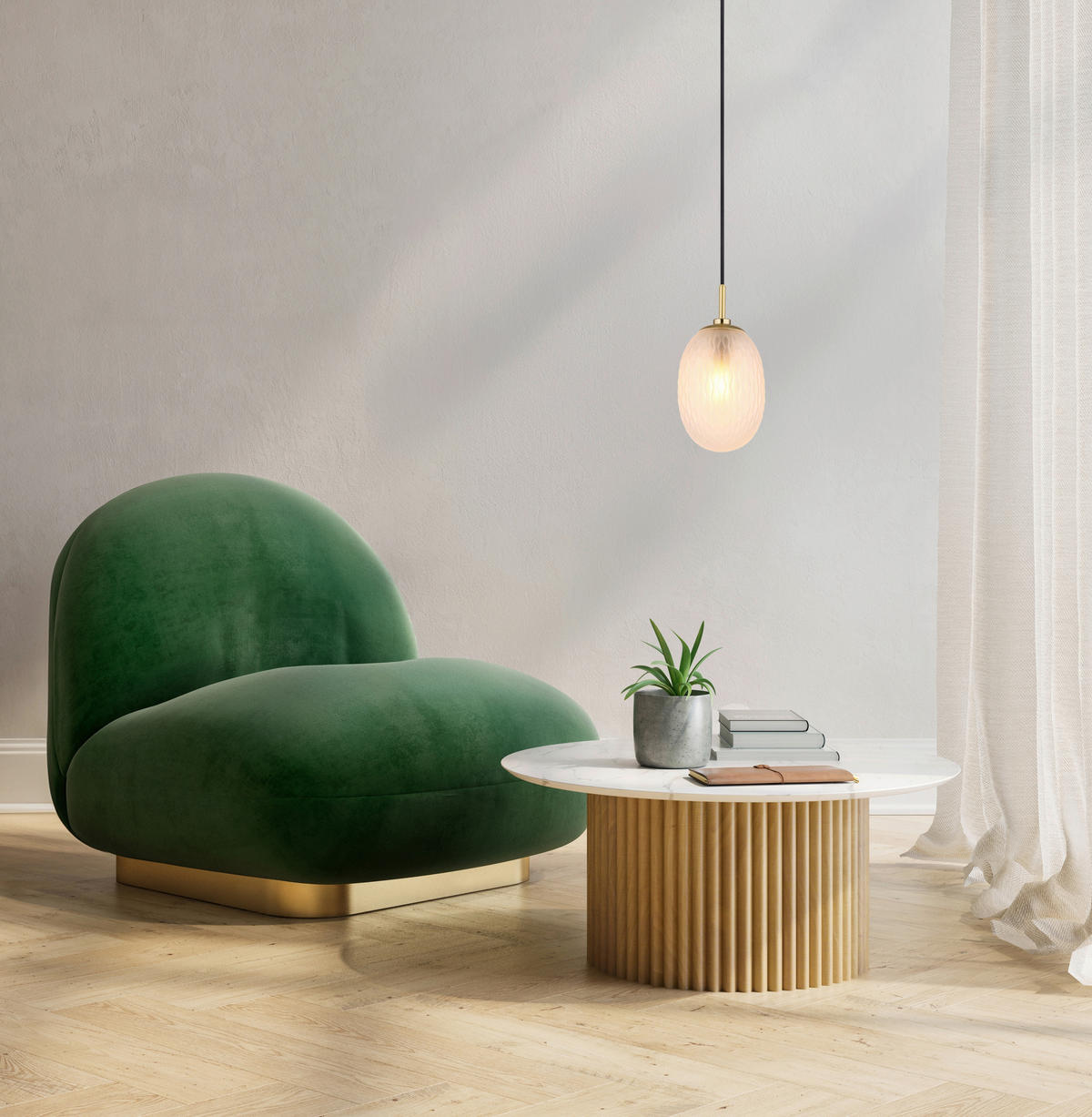 HÄNGELEUCHTE 15/120 cm    - Weiss/Goldfarben, Basics, Glas/Textil (15/120cm) - Globo