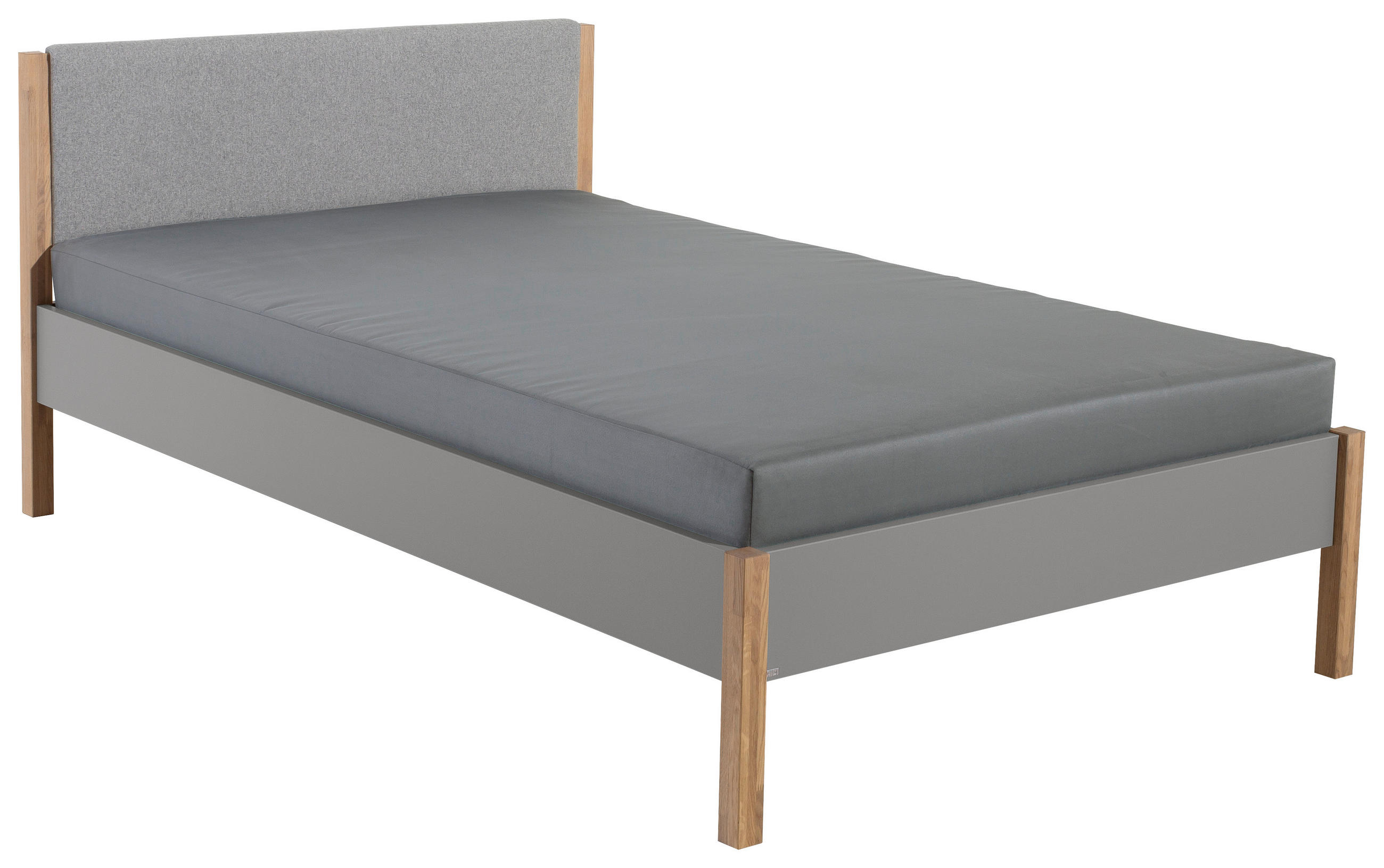 BETT 120/200 cm,  in Grau, Eichefarben, gepolstertes Kopfteil  - Blau/Eichefarben, Design, Textil (120/200cm) - Paidi