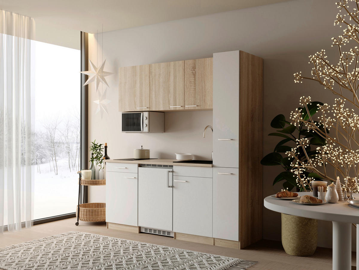 KUHINJSKI BLOK - barve hrasta/bela, Design, umetna masa/leseni material (180cm) - Respekta