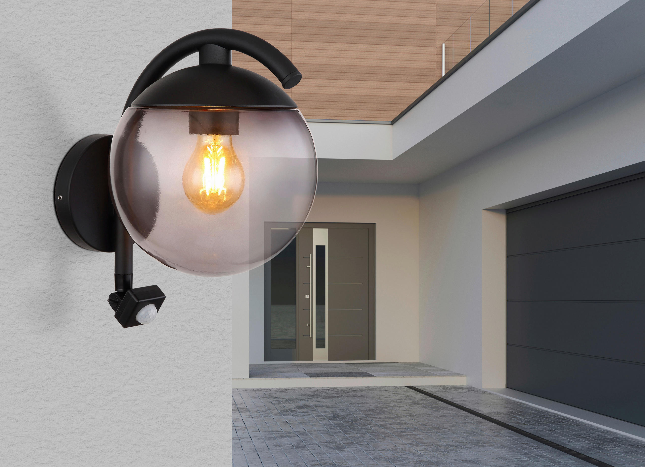 AUSSENWANDLEUCHTE - Schwarz, Basics, Glas/Metall (20/26/30cm) - Globo