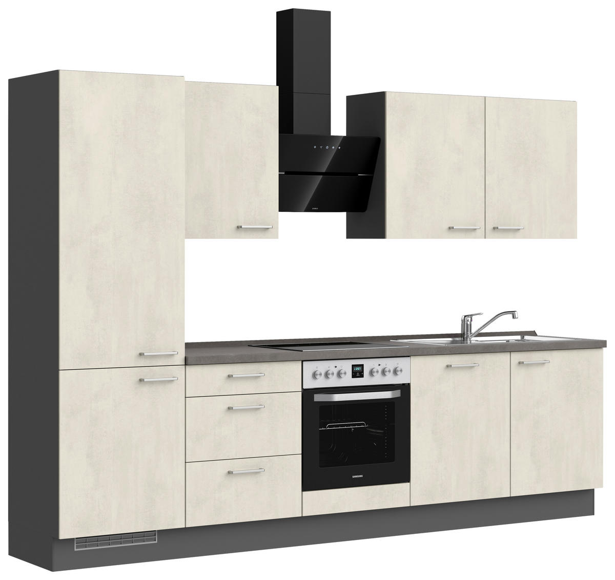 KÜCHENBLOCK Riva 300 cm  in Weiß, Schieferfarben  - Schieferfarben/Edelstahlfarben, MODERN, Holzwerkstoff/Metall (300cm) - Nobilia